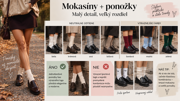 Ako kombinovať mokasíny s ponožkami - vizualizácia